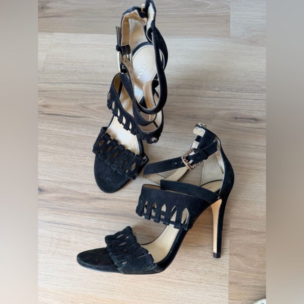 Ivanka Trump Black Strappy High Heel Sandals | Ankle Strap Stiletto Heels